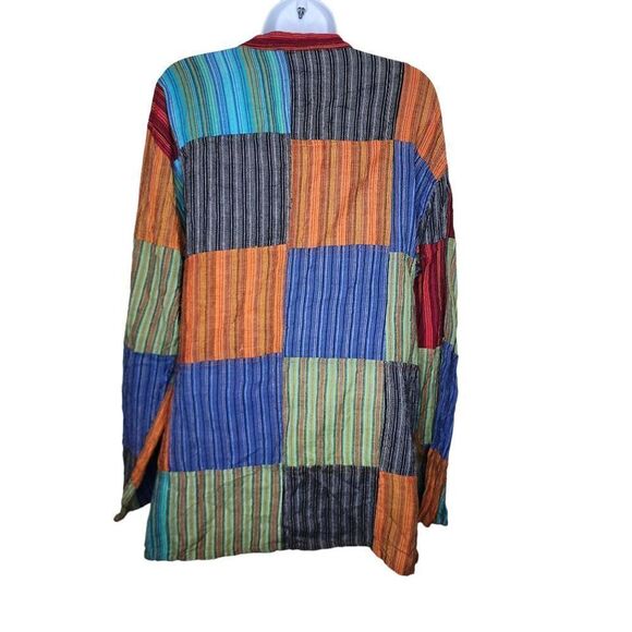 Patchwork Shirt Long Sleeved Multi Unisex Boho Hippie Top Mens Size L - Picture 2 of 3